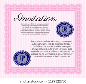 Pink Invitation template. Vector illustration. Easy to print. Retro design. 