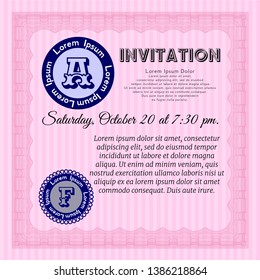 Pink Invitation template. Vector illustration. With linear background. Money Pattern. 