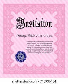 Pink Invitation template. Vector illustration. Easy to print. Money Pattern. 