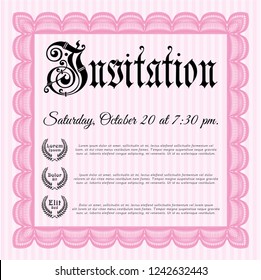 Pink Invitation. Vector illustration. With background. Money style design. 