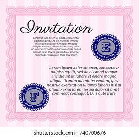 Pink Invitation. Vector illustration. With background. Money style design. 