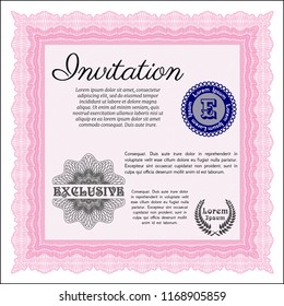 Pink Invitation. Vector illustration. Complex background. Cordial design. 
