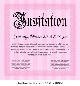 Pink Invitation. Vector illustration. Complex background. Superior design. 