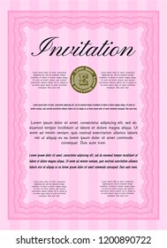 Pink Invitation. Vector illustration. Easy to print. Excellent design. 