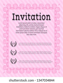 Pink Invitation. Vector illustration. Easy to print. Excellent design. 