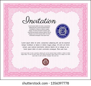 Pink Invitation. Vector illustration. Easy to print. Money style design. 