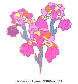 Pink iris flowers in stained glass  technique. Vector illustration 