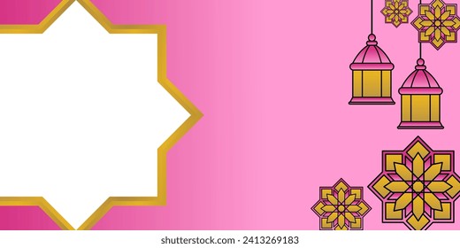 pink Islamic background, with lantern and mandala ornaments. free copy space area. vector template for banner, greeting card for Islamic holidays, eid al-fitr, ramadan, eid al-adha