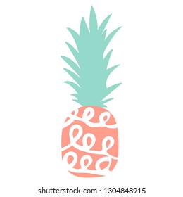 Pink isolated pineaple on white background vector illustration hand draw desing