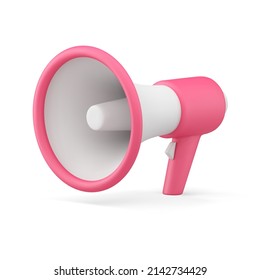 Pink isometric bullhorn for loud speaking promo commercial advertising public announce 3d icon realistic vector illustration. Megaphone business retail advertisement sale discount special offer