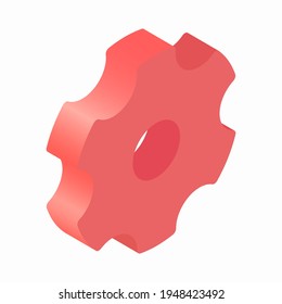 Pink isometric gear. Isolate of volumetric gears settings isolated on white background. Vector illustration