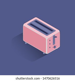 Pink isometric toaster on a purple background