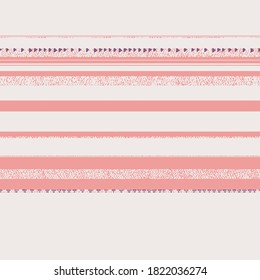 Pink and ivory horizontal simple coloured stripes bright tribal seamless pattern Boarder Tribal with American Indian symbols. Hand-drawn indian background. Native american tent 