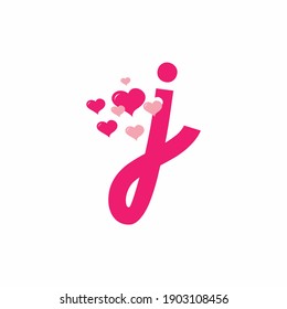 rosafarbener j Anfangsbuchstabe mit Liebeszeichen, valentiner Vektordesign
