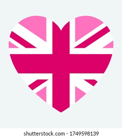 Pink Jack LGBT pride flag, in heart shape icon on white background, vector illustration