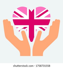 Pink Jack LGBT pride flag, in heart shape icon on white background, vector illustration