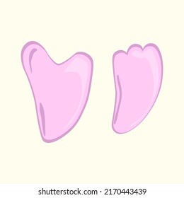 Pink jade stone for gua sha face massage. Vector illustration with face care, love yourself