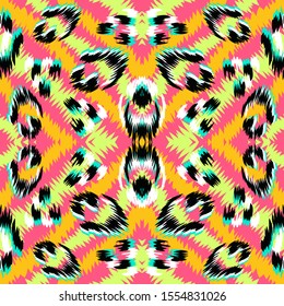 Pink Jaguar Skin Vector Seamless Pattern. Green Leopard Nature India Background. Orange Leopard Fur Camouflage Design. India Nature Panther Illustration. Green Cheetah Print