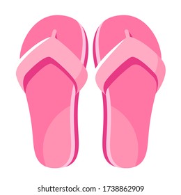 Pink jandals, flip flop icon. Female slim footwear for beach, bathroom, swimming pool. Top view. Summer sandals, slippers for women, girls. Vector flat illustration isolated on white background.