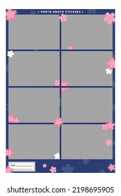 pink Japan sakura on navy kawaii cute automatic sticker photo booth vector frame