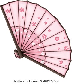 pink japanese fan	Hand drawn