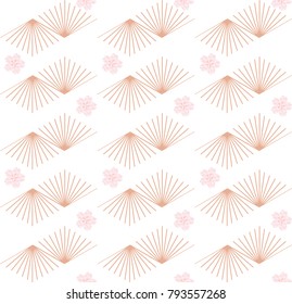 Pink Japanese pattern vector. Geometric hexagon shape and cherry blossom background.