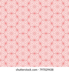 Pink Japanese style pattern vector. Hexagon background. Cherry blossom flower style.