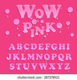 Pink jelly alphabet. Glossy letterhead design. Vector candy letters