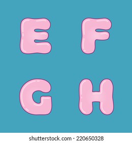 Pink jelly alphabet on blue background - vector illustration