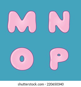 Pink jelly alphabet on blue background - vector illustration