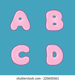 Pink jelly alphabet on blue background - vector illustration