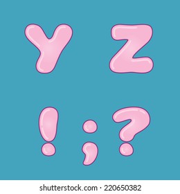 Pink jelly alphabet on blue background - vector illustration