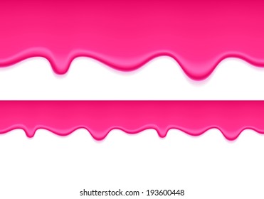 Pink jelly dripping seamless horizontal background. Liquid flow.