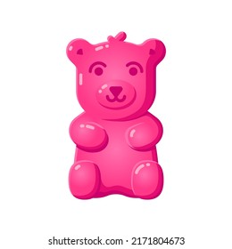 Pink Jelly Gummy Bear Sweet Dessert Vector Illustration. Cartoon Gelatin Candy