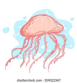 Pink jellyfish cartoon doodle
