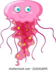 A pink jellyfish in cartoon style illustration