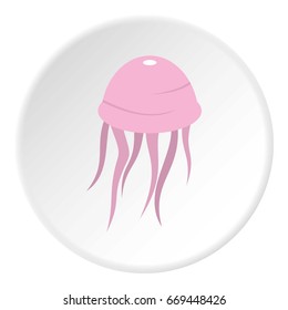Pink jellyfish icon in flat circle isolated on white background vector illustration for web