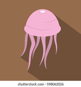 Pink jellyfish icon. Flat illustration of pink jellyfish vector icon for web isolated on coffee background