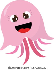 Pink jellyfish, illustration, vector on white background.