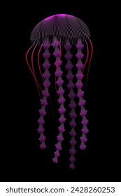 Pink jellyfish with ornate tentacles on a black background