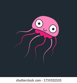 Pink jellyfish, postcard, template. Vector illustration