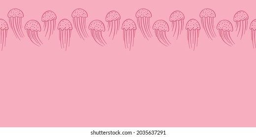 Pink jellyfish seamless repeat border print background. Vector illustration. Great for kids and home decor projects. Surface pattern design.