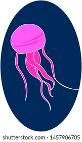 Pink jellyfish underwater, illustration, vector on white background.