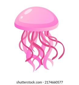 Pink jellyfish vector illustration. Cute cartoon sea jellies watercolor collection isolated on white. Marine animals concept