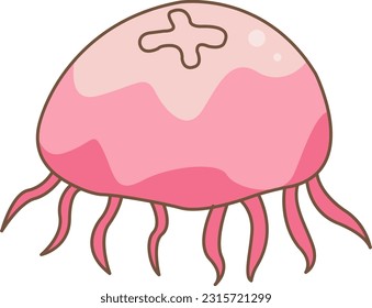 Pink jellyfish vector illustration for decoration on marine life and nautical concept.