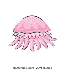 Pink jellyfish vector illustration in flat style. Undersea world. Inhabitants of the deep sea and beaches