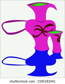 A pink jug with Egypt symbols and a pink cup with green beverage. This illustration can be used as a logotype for restaurants, cafes and bars. Vector illustration.