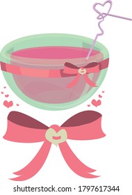 Pink juice in a bowl with bow.