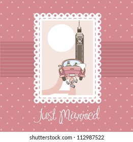 pink just married card, background. vector illustration