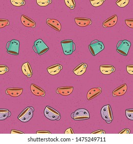 Pink kawaii cups seamless pattern print background
